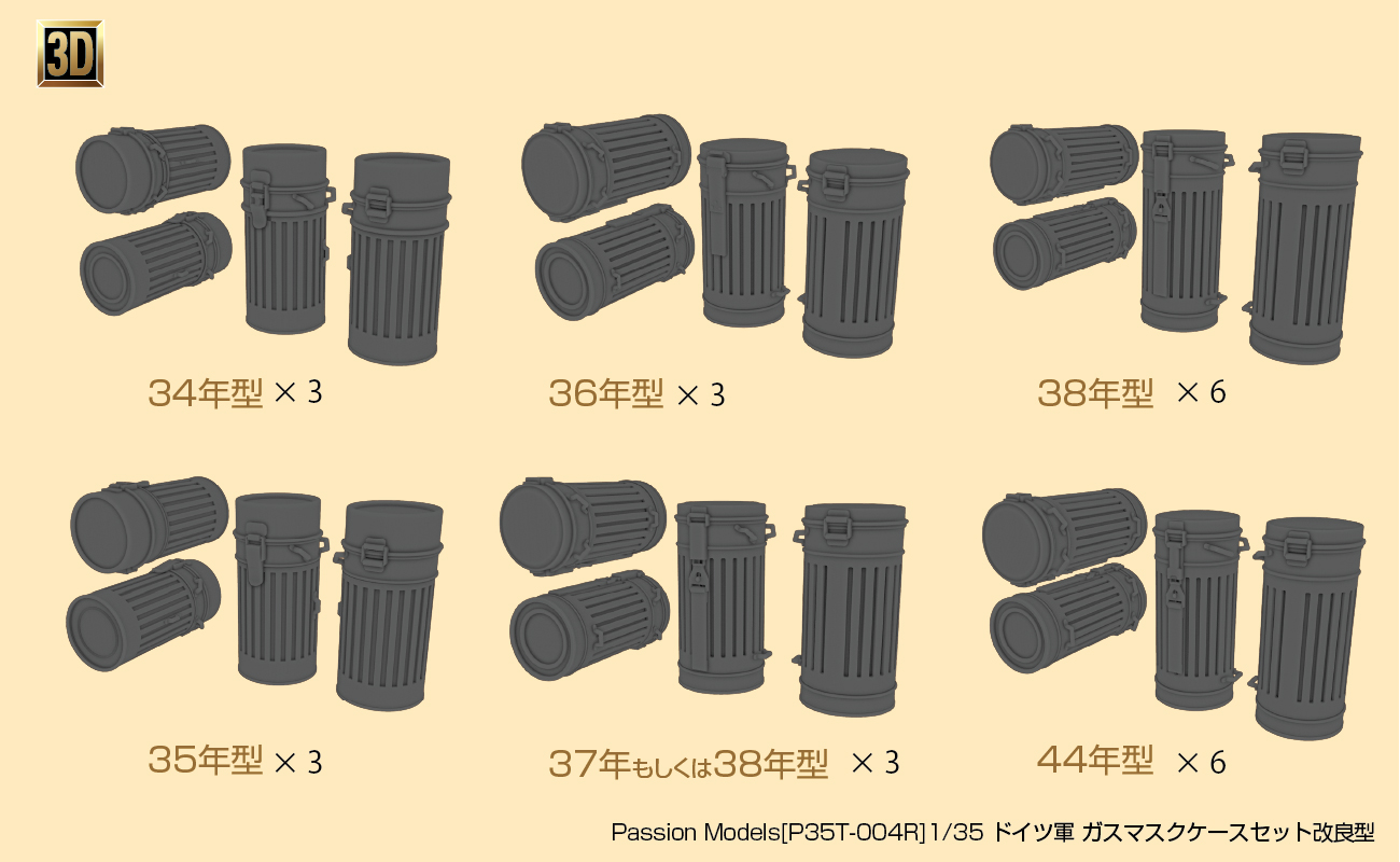 Photo2: [Passion Models] [P35T-004R] 1/35 WWII German Gas Mask Container Set [Improved version]